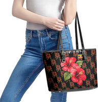 Uganda Leather Tote Bag with Hibiscus Flower Pattern and The Pearl of Africa Text