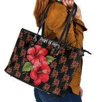 Uganda Leather Tote Bag with Hibiscus Flower Pattern and The Pearl of Africa Text