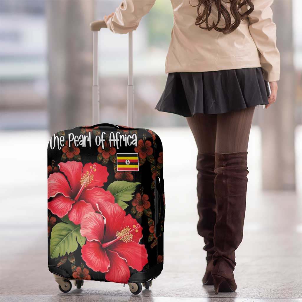 Uganda Luggage Cover with Hibiscus Flower Pattern and The Pearl of Africa Text