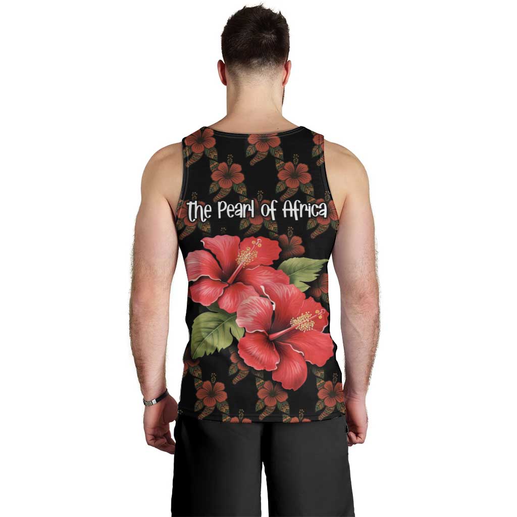 Uganda Men Tank Top with Hibiscus Flower Pattern and The Pearl of Africa Text