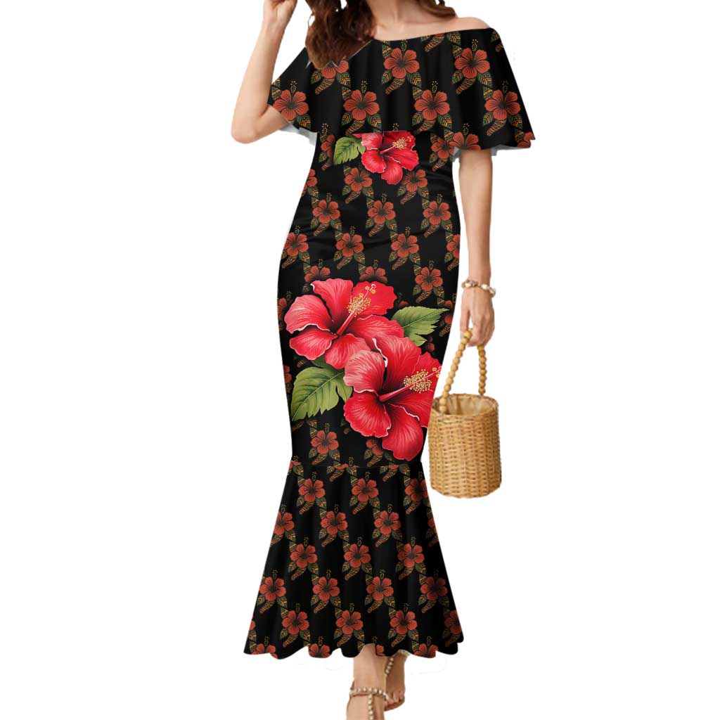 Uganda Mermaid Dress with Hibiscus Flower Pattern and The Pearl of Africa Text