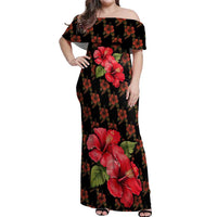Uganda Off Shoulder Maxi Dress with Hibiscus Flower Pattern and The Pearl of Africa Text