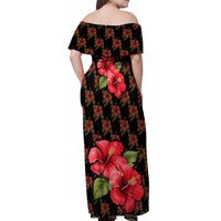 Uganda Off Shoulder Maxi Dress with Hibiscus Flower Pattern and The Pearl of Africa Text
