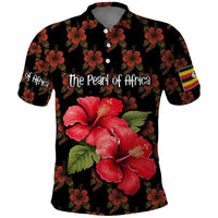 Uganda Polo Shirt with Hibiscus Flower Pattern and The Pearl of Africa Text