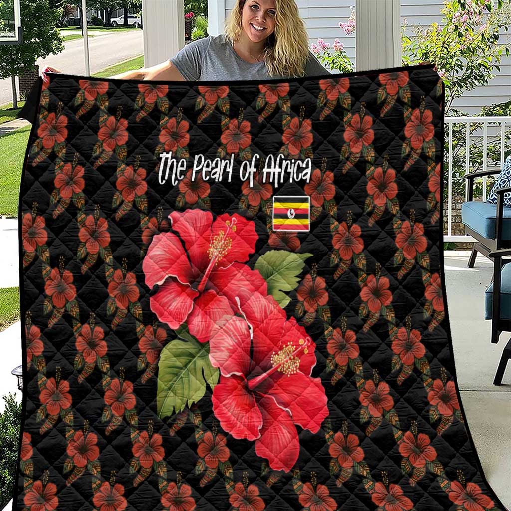 Uganda Quilt with Hibiscus Flower Pattern and The Pearl of Africa Text