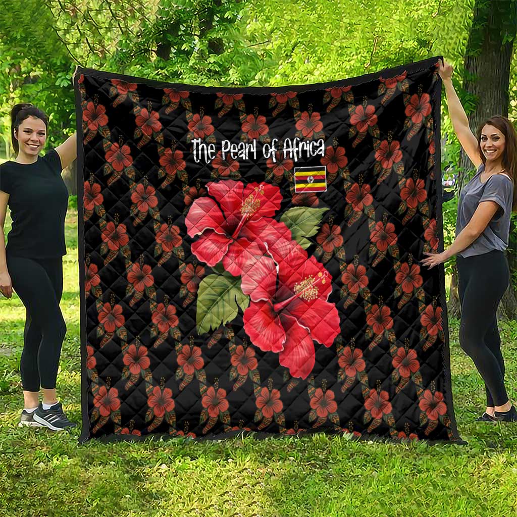 Uganda Quilt with Hibiscus Flower Pattern and The Pearl of Africa Text