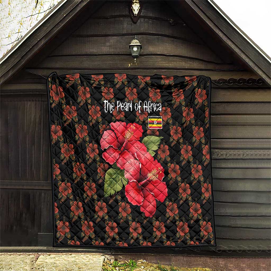 Uganda Quilt with Hibiscus Flower Pattern and The Pearl of Africa Text