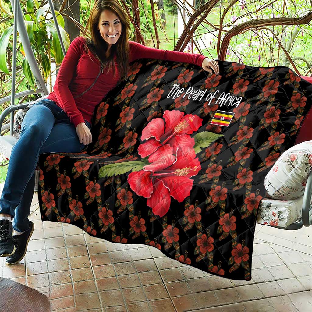 Uganda Quilt with Hibiscus Flower Pattern and The Pearl of Africa Text