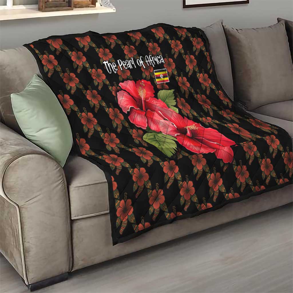 Uganda Quilt with Hibiscus Flower Pattern and The Pearl of Africa Text