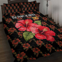 Uganda Quilt Bed Set with Hibiscus Flower Pattern and The Pearl of Africa Text