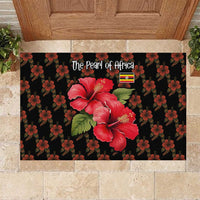Uganda Rubber Doormat with Hibiscus Flower Pattern and The Pearl of Africa Text