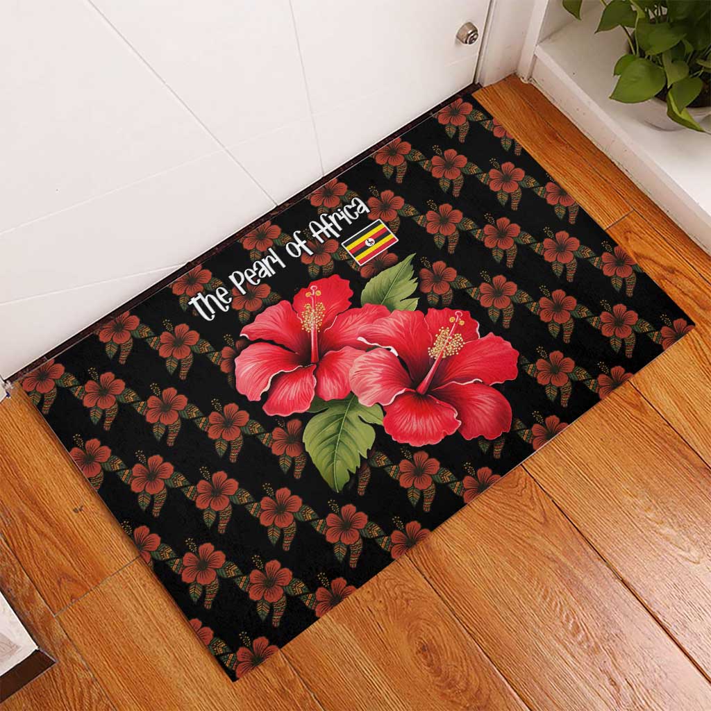 Uganda Rubber Doormat with Hibiscus Flower Pattern and The Pearl of Africa Text