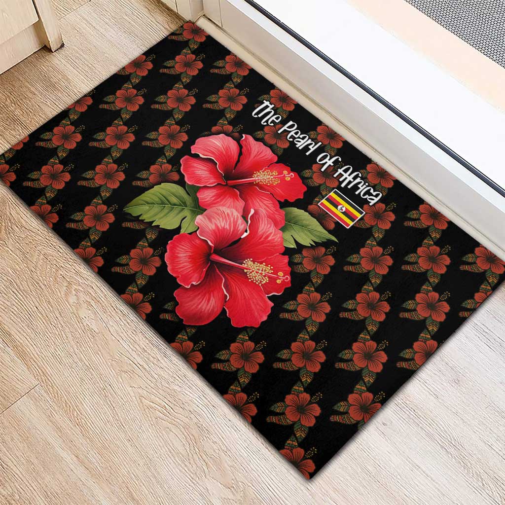 Uganda Rubber Doormat with Hibiscus Flower Pattern and The Pearl of Africa Text