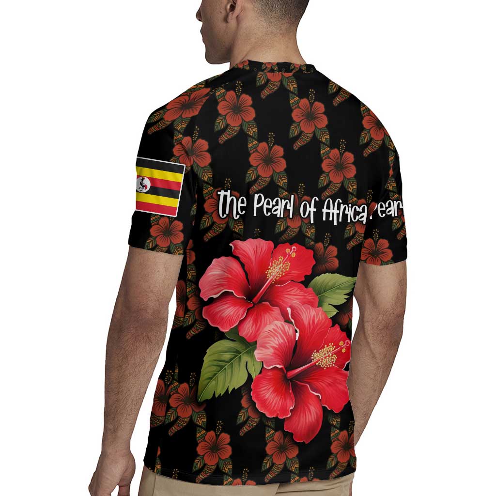 Uganda Rugby Jersey with Hibiscus Flower Pattern and The Pearl of Africa Text