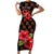 Uganda Short Sleeve Bodycon Dress with Hibiscus Flower Pattern and The Pearl of Africa Text
