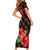 Uganda Short Sleeve Bodycon Dress with Hibiscus Flower Pattern and The Pearl of Africa Text