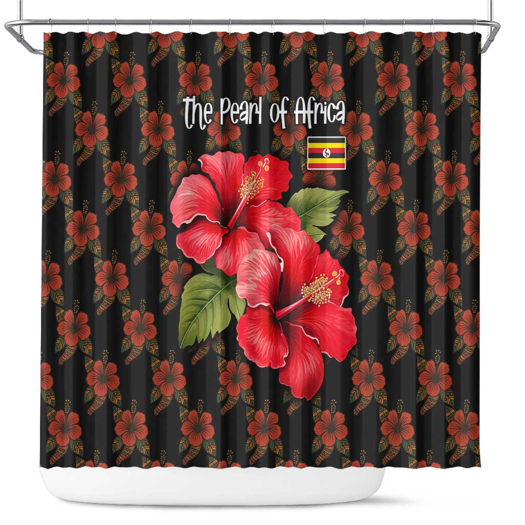 Uganda Shower Curtain with Hibiscus Flower Pattern and The Pearl of Africa Text
