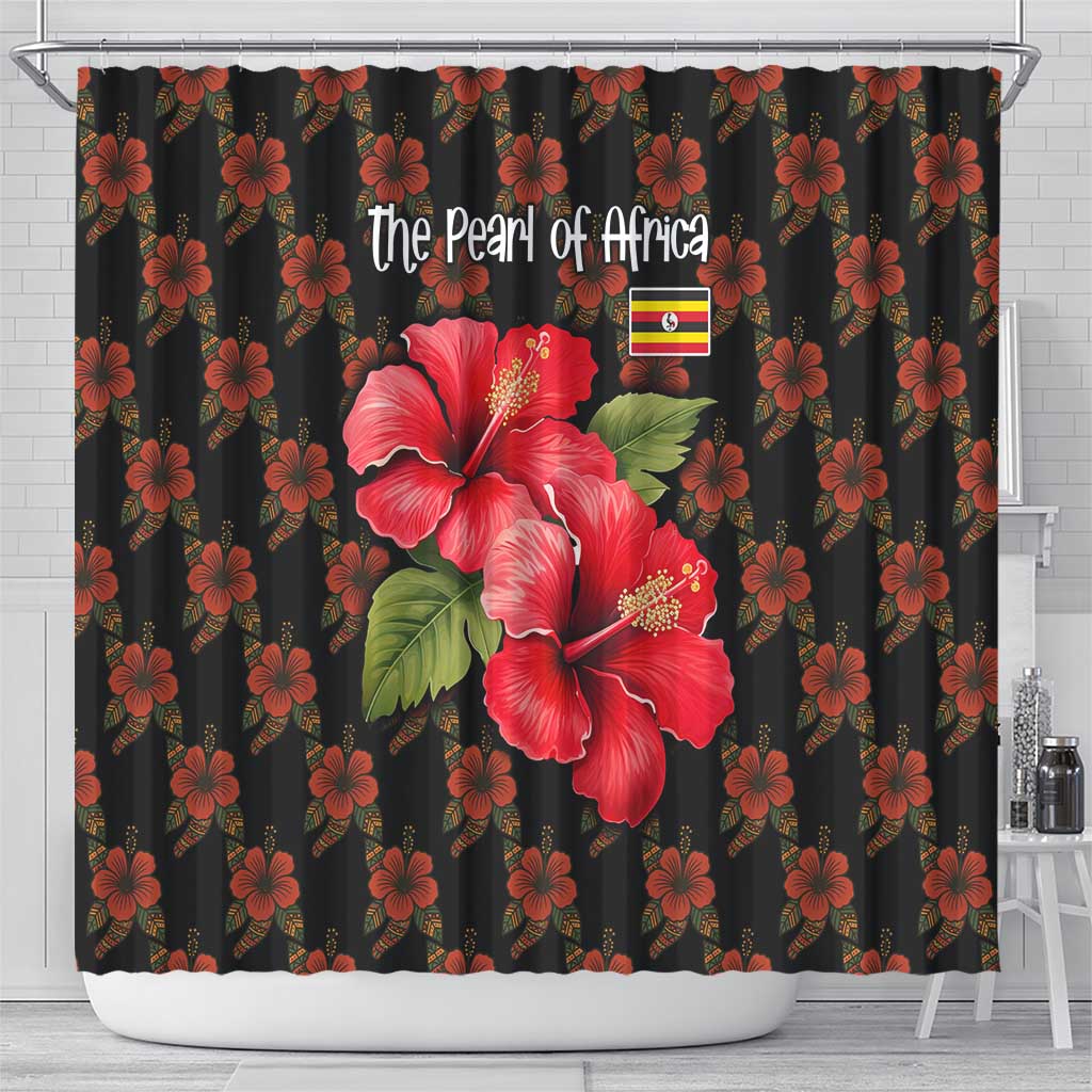 Uganda Shower Curtain with Hibiscus Flower Pattern and The Pearl of Africa Text