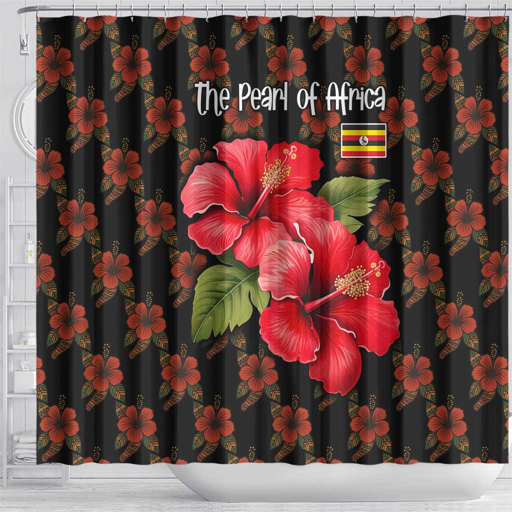 Uganda Shower Curtain with Hibiscus Flower Pattern and The Pearl of Africa Text