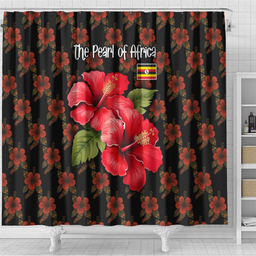 Uganda Shower Curtain with Hibiscus Flower Pattern and The Pearl of Africa Text