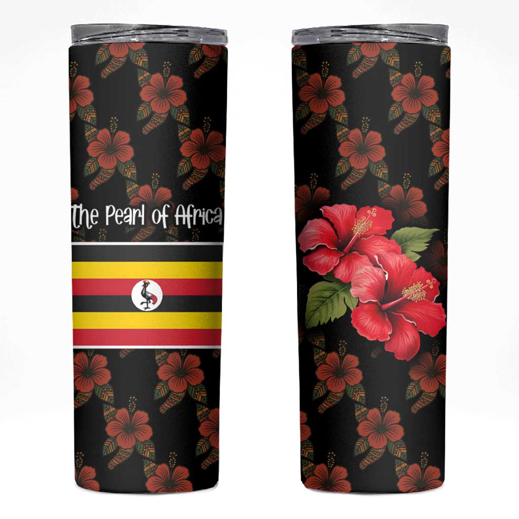 Uganda Skinny Tumbler with Hibiscus Flower Pattern and The Pearl of Africa Text