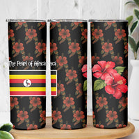 Uganda Skinny Tumbler with Hibiscus Flower Pattern and The Pearl of Africa Text