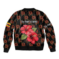 Uganda Sleeve Zip Bomber Jacket with Hibiscus Flower Pattern and The Pearl of Africa Text
