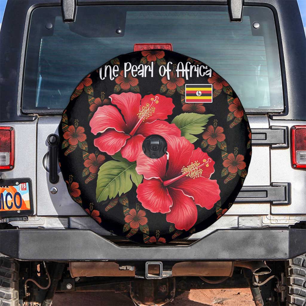 Uganda Spare Tire Cover with Hibiscus Flower Pattern and The Pearl of Africa Text