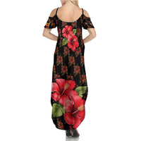 Uganda Summer Maxi Dress with Hibiscus Flower Pattern and The Pearl of Africa Text