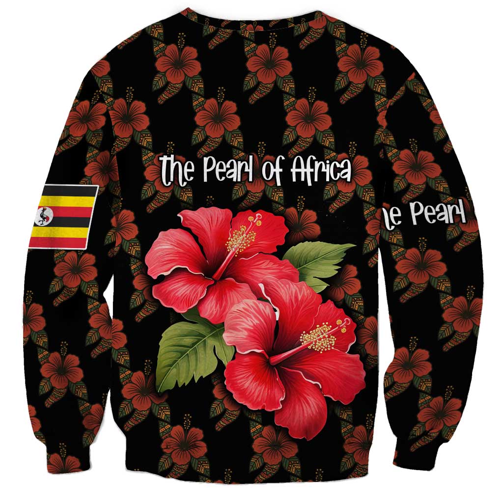 Uganda Sweatshirt with Hibiscus Flower Pattern and The Pearl of Africa Text