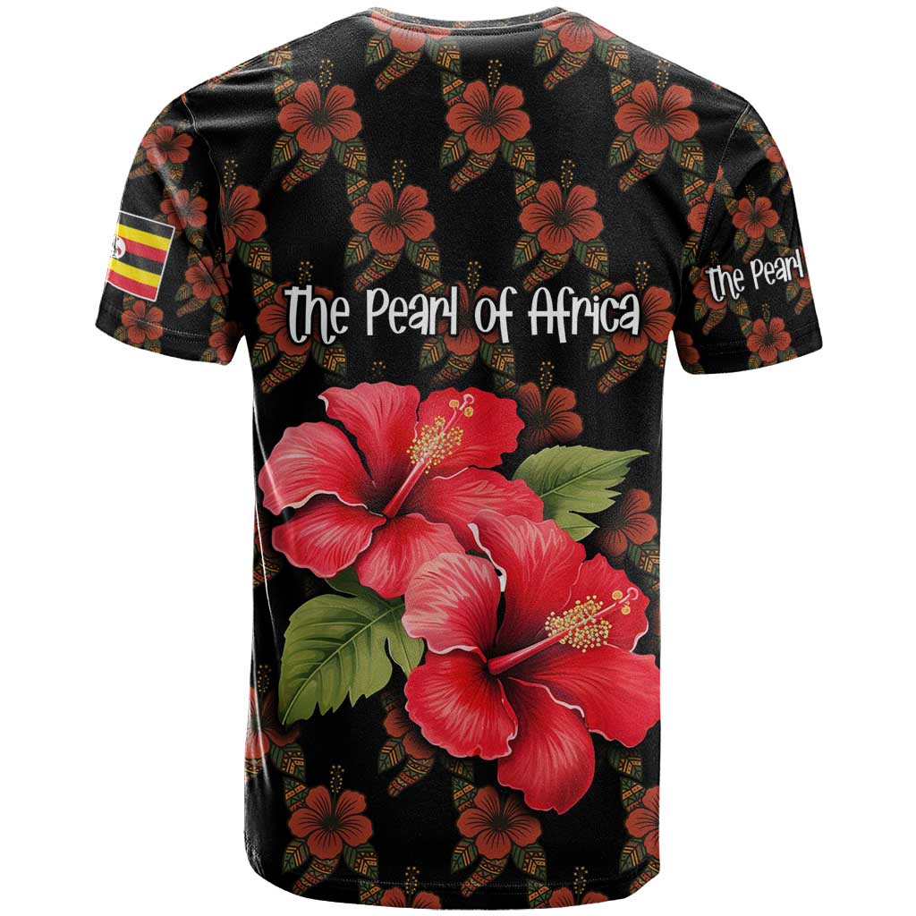 Uganda T Shirt with Hibiscus Flower Pattern and The Pearl of Africa Text