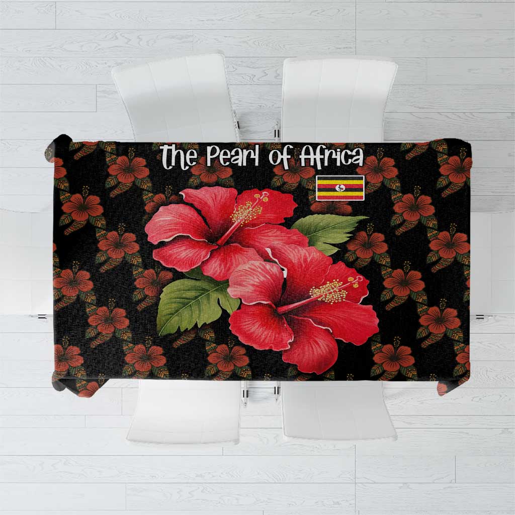 Uganda Tablecloth with Hibiscus Flower Pattern and The Pearl of Africa Text