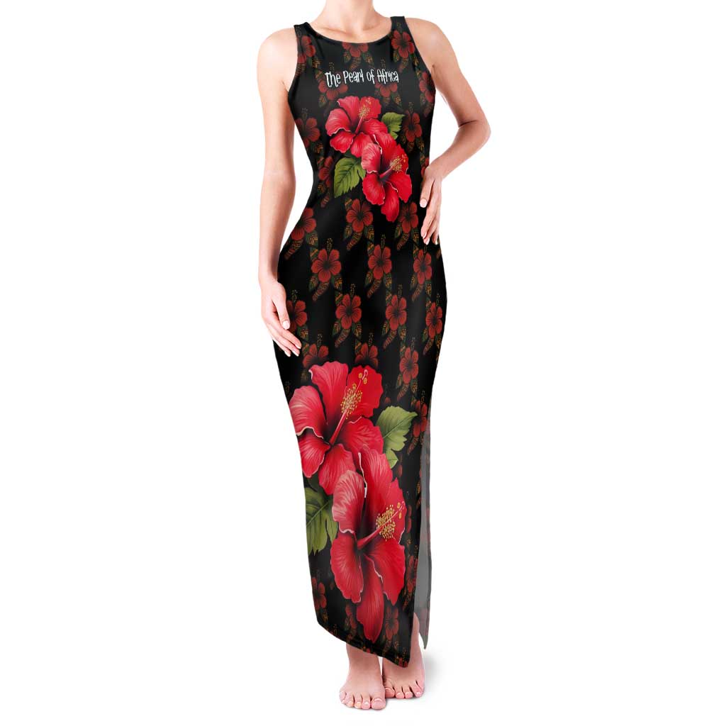 Uganda Tank Maxi Dress with Hibiscus Flower Pattern and The Pearl of Africa Text