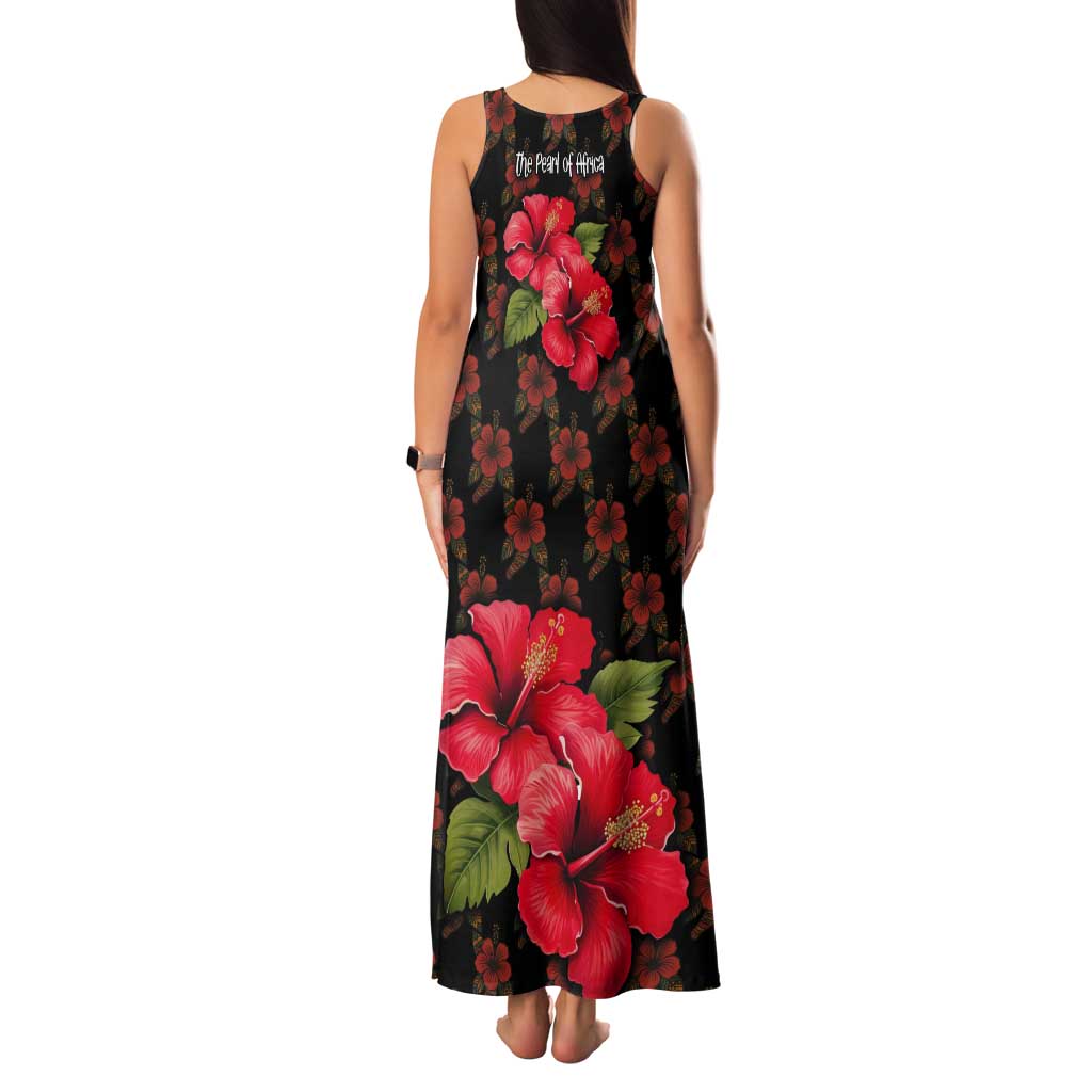 Uganda Tank Maxi Dress with Hibiscus Flower Pattern and The Pearl of Africa Text