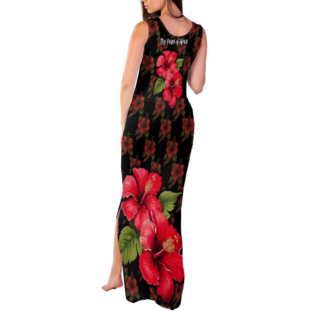 Uganda Tank Maxi Dress with Hibiscus Flower Pattern and The Pearl of Africa Text