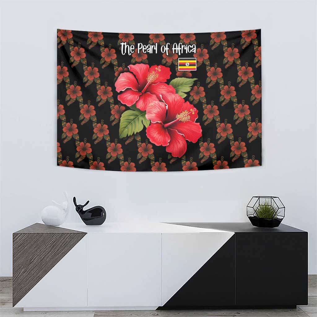 Uganda Tapestry with Hibiscus Flower Pattern and The Pearl of Africa Text