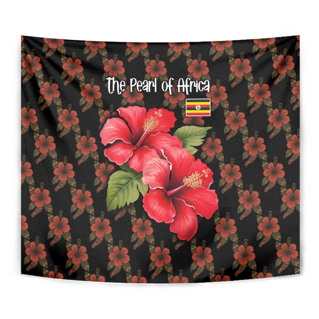 Uganda Tapestry with Hibiscus Flower Pattern and The Pearl of Africa Text