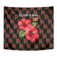 Uganda Tapestry with Hibiscus Flower Pattern and The Pearl of Africa Text