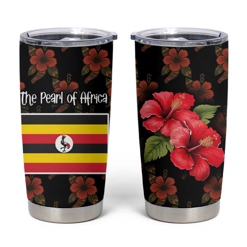 Uganda Tumbler Cup with Hibiscus Flower Pattern and The Pearl of Africa Text