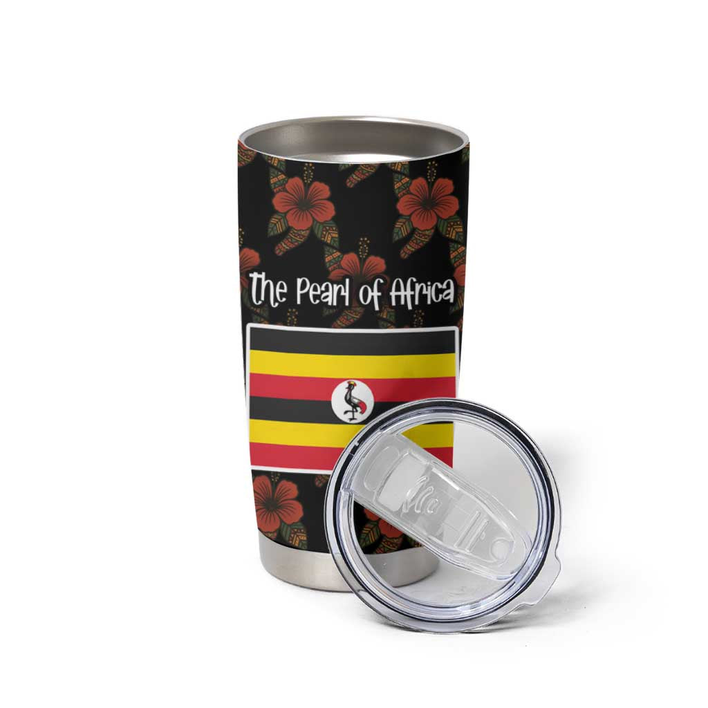 Uganda Tumbler Cup with Hibiscus Flower Pattern and The Pearl of Africa Text