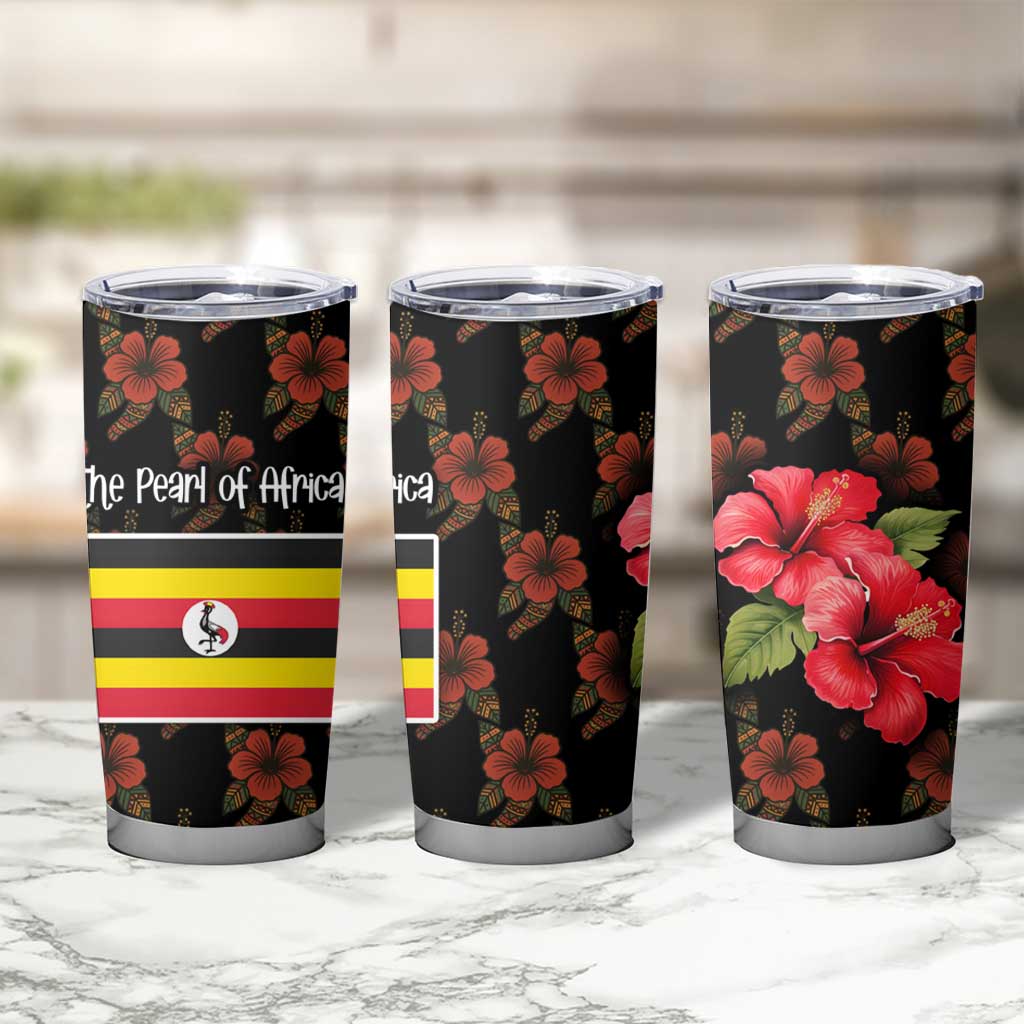 Uganda Tumbler Cup with Hibiscus Flower Pattern and The Pearl of Africa Text