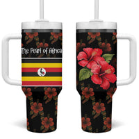 Uganda Tumbler With Handle with Hibiscus Flower Pattern and The Pearl of Africa Text