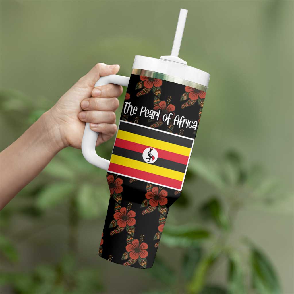 Uganda Tumbler With Handle with Hibiscus Flower Pattern and The Pearl of Africa Text
