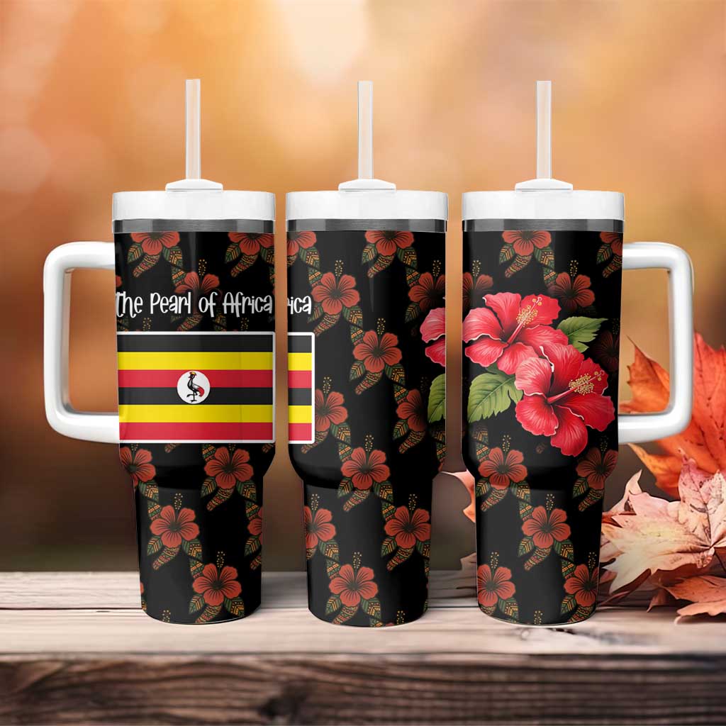 Uganda Tumbler With Handle with Hibiscus Flower Pattern and The Pearl of Africa Text
