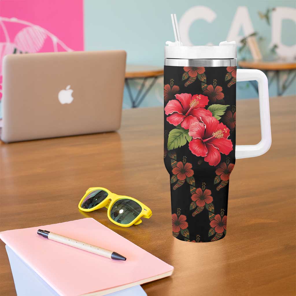 Uganda Tumbler With Handle with Hibiscus Flower Pattern and The Pearl of Africa Text