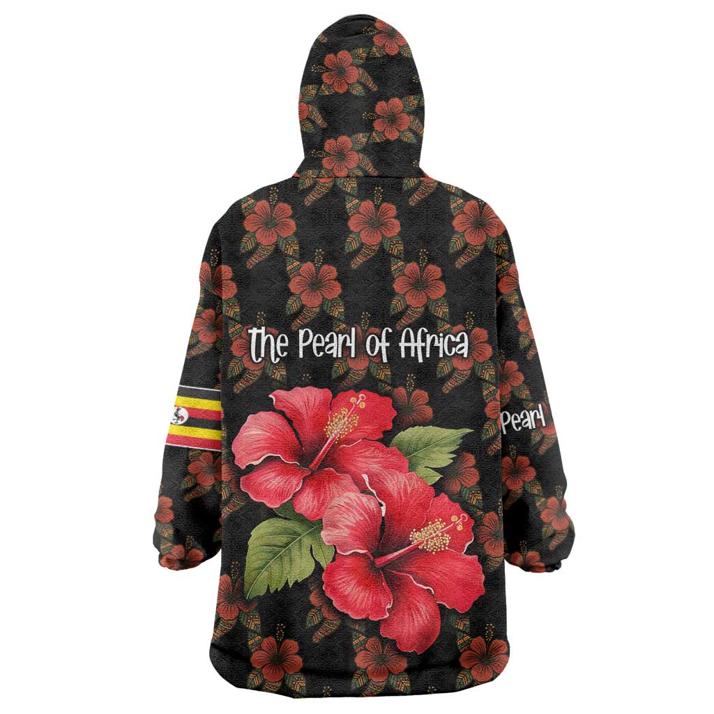 Uganda Wearable Blanket Hoodie with Hibiscus Flower Pattern and The Pearl of Africa Text
