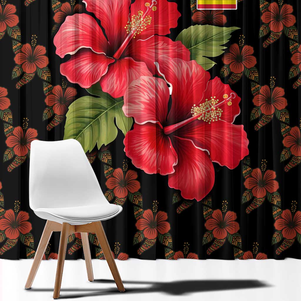 Uganda Window Curtain with Hibiscus Flower Pattern and The Pearl of Africa Text