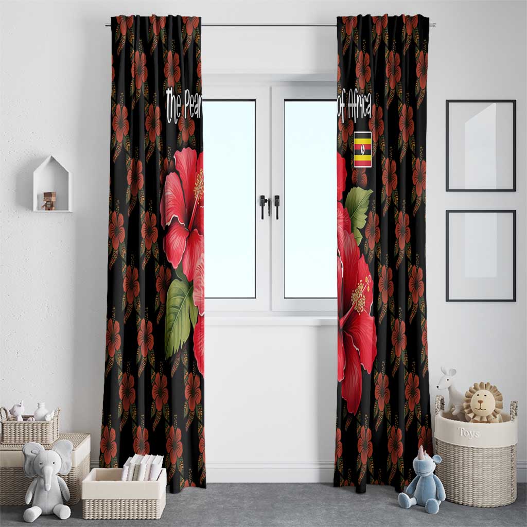 Uganda Window Curtain with Hibiscus Flower Pattern and The Pearl of Africa Text