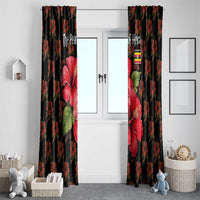 Uganda Window Curtain with Hibiscus Flower Pattern and The Pearl of Africa Text