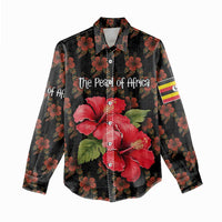 Uganda Women Casual Shirt with Hibiscus Flower Pattern and The Pearl of Africa Text